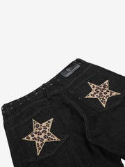 Leopard Star Studded Bootcut Jeans