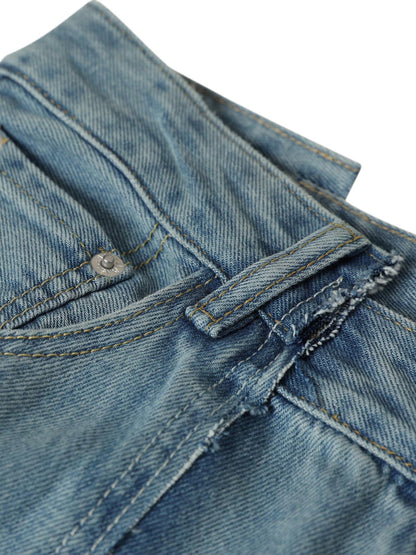 Washed Deconstructed Irregular Patchwork Straight Jeans 