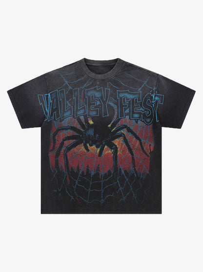 Spider Comic White Ink Print T-shirt 