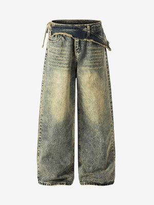 Denim Wide Leg Jeans with High Waist and Frayed Detail for Women 