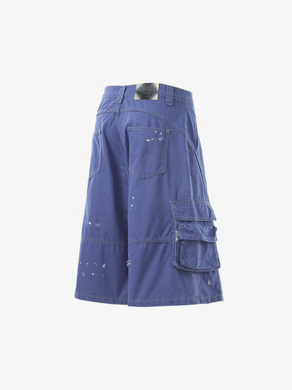 Vintage Distressed Multi Pocket Wide Leg Cargo Shorts 