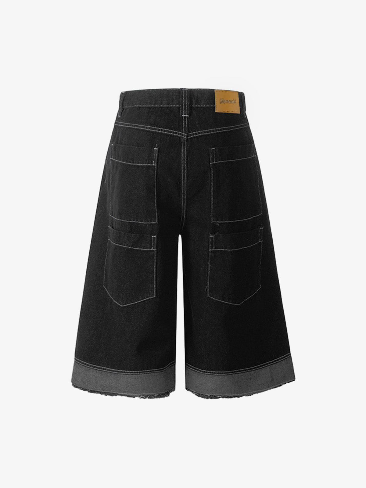 Retro Black Multi-pocket Exposed Raw Edge Cropped Jeans 