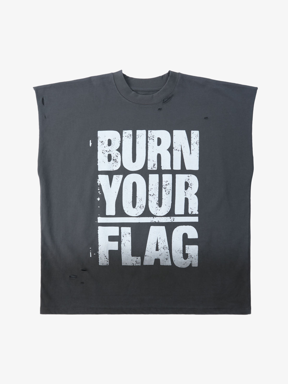 Supermade Distressed Ripped "Burn Your Flag" Sleeveless T-Shirt 