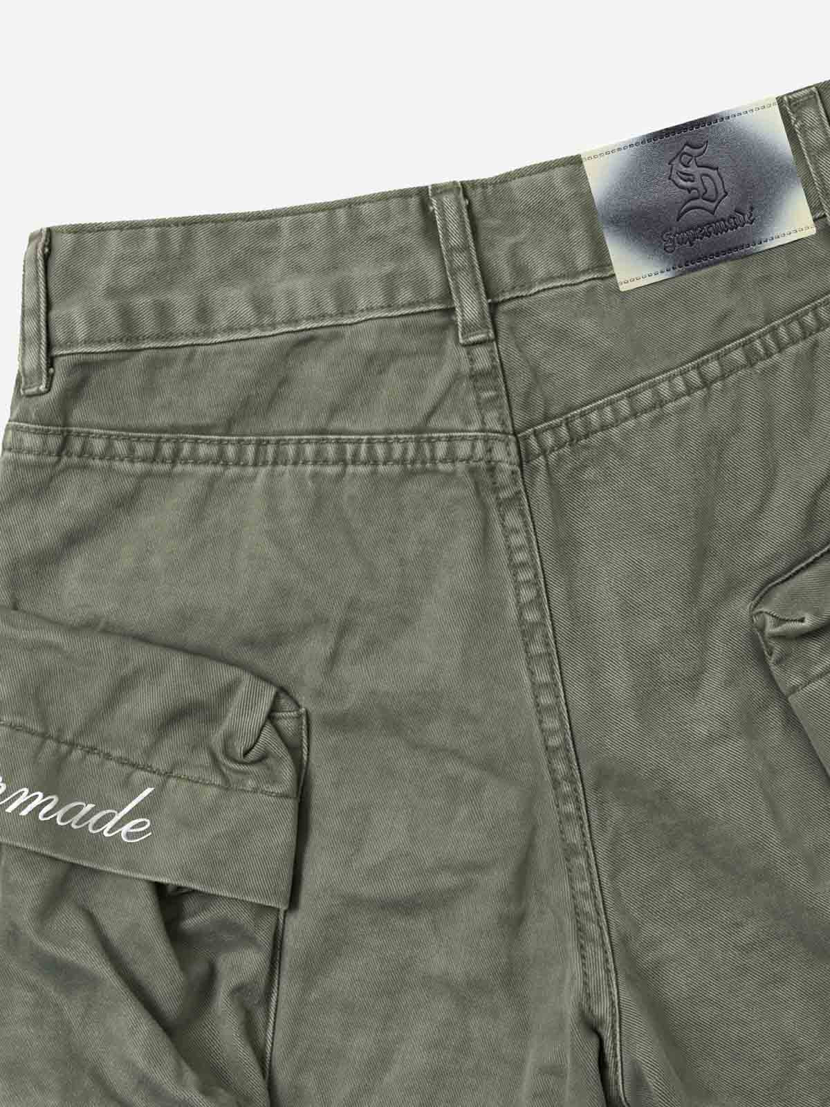 Embroidered Detail Olive Cargo Shorts