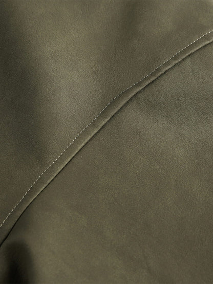 Thesupermade Street Style Lamb Fur Collar Leather Buckle PU Leather Jacket 