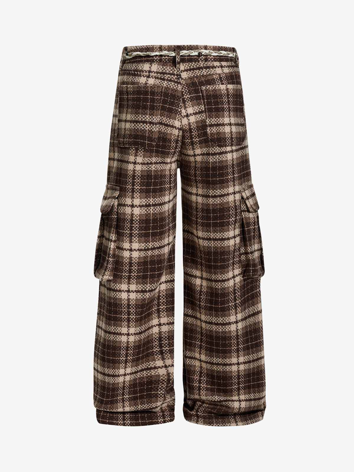Plaid Fleece Baggy Cargo Pants 