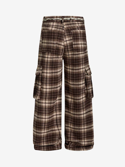 Plaid Fleece Baggy Cargo Pants 