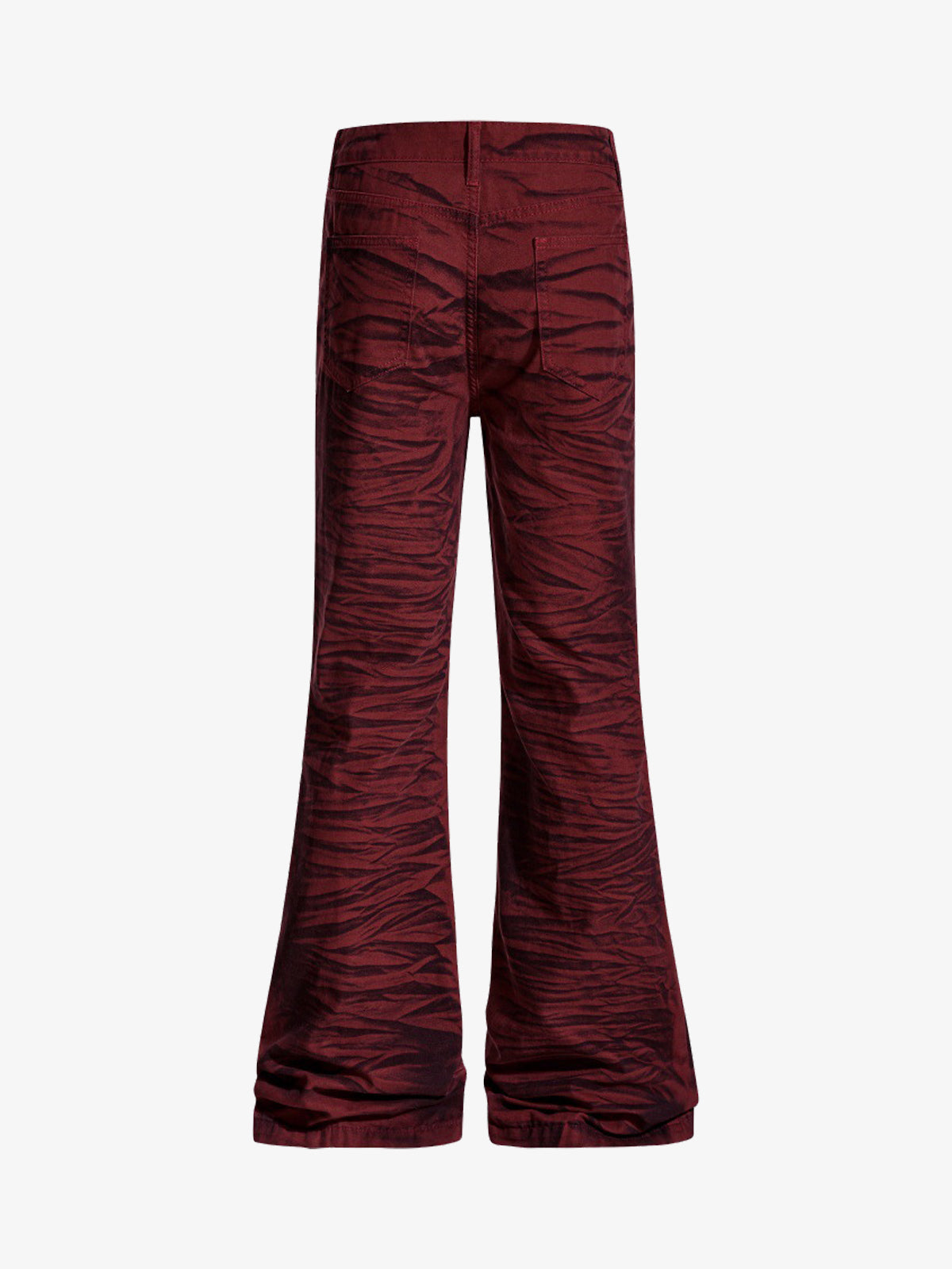 Stylish Maroon Tiger Stripe Flare Jeans for Women - Perfect for Casual and Fashionable Looks 