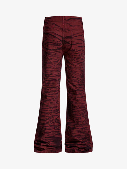 Stylish Maroon Tiger Stripe Flare Jeans for Women - Perfect for Casual and Fashionable Looks 
