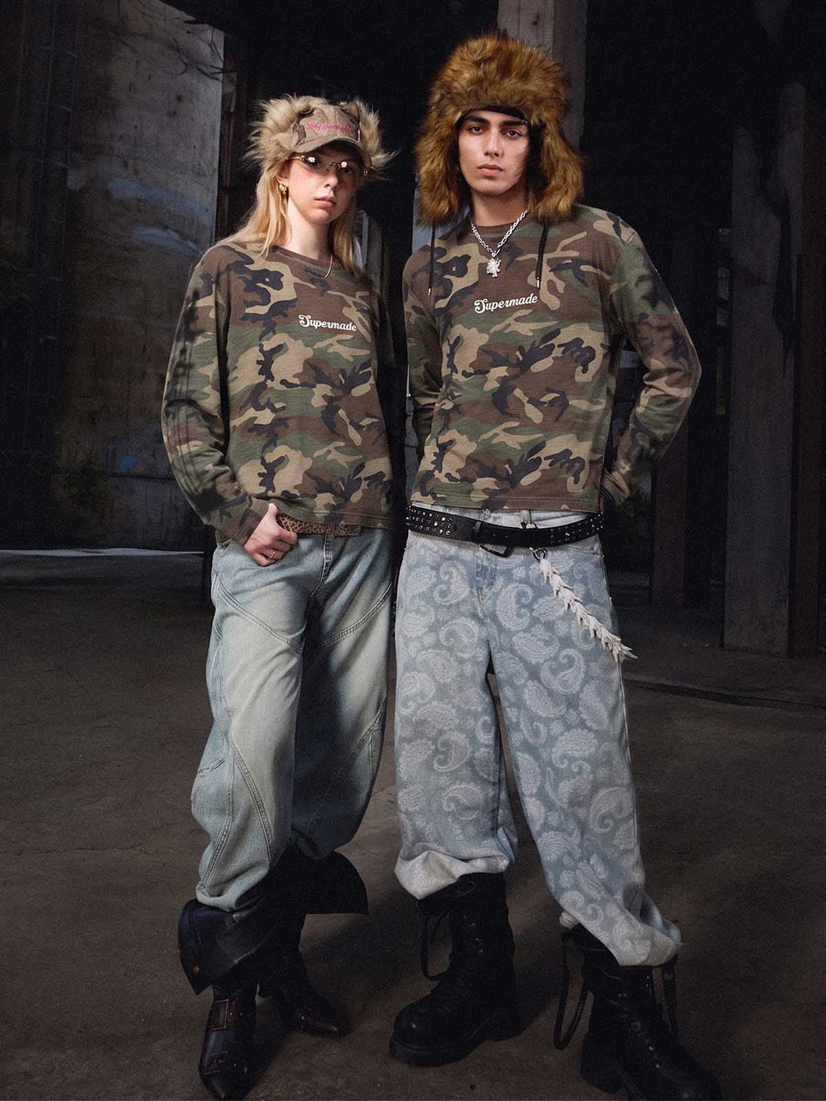 Skull Graphic Camo Long Sleeve Tee
