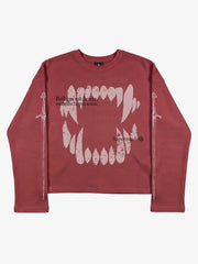 Fangs Graphic Waffle Boxy Long Sleeve Top