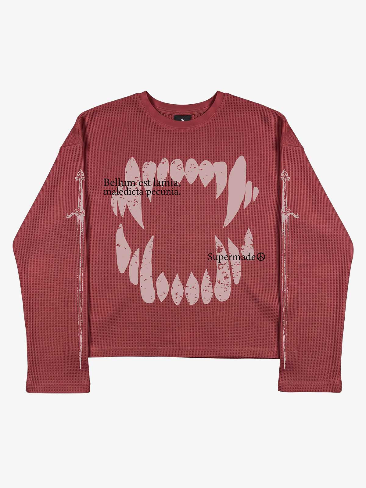 Fangs Graphic Waffle Boxy Long Sleeve Top