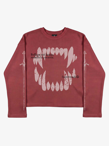 Fangs Graphic Waffle Boxy Long Sleeve Top