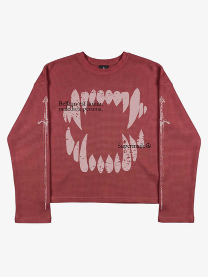 Fangs Graphic Waffle Boxy Long Sleeve Top