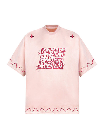 Cross and Wave Print T-Shirt 