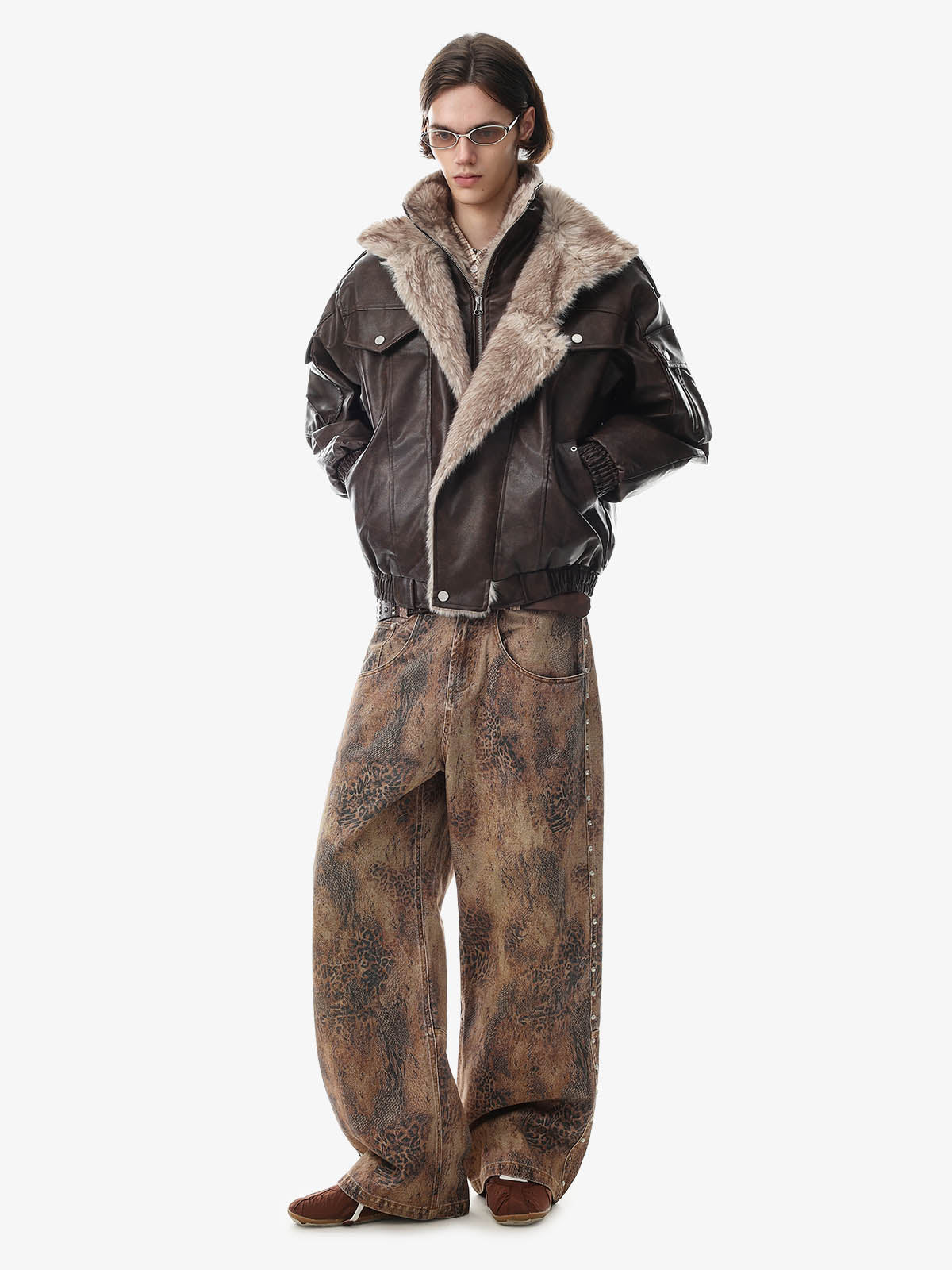 Faux-Layered Oversized-Collar Padded Coat