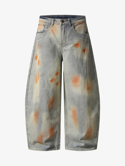 Distressed Paint Washed Wide Leg Pants 