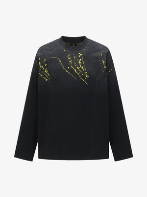 Stylish Black Long Sleeve Top with Pink Splatter Design for Modern Fashionistas 