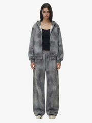 Vintage Washed Tie-Dye Zip Up Hoodie & Barrel Sweatpants Tracksuit 