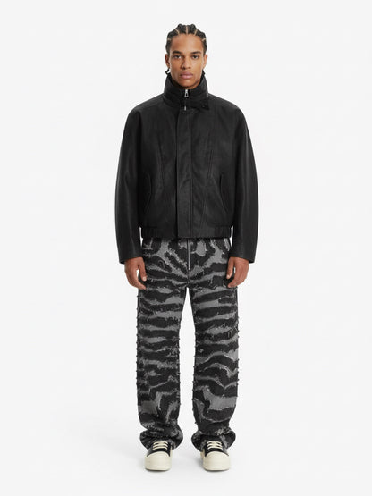 Frayed Zebra Striped Patchwork Wide Leg Jeans 