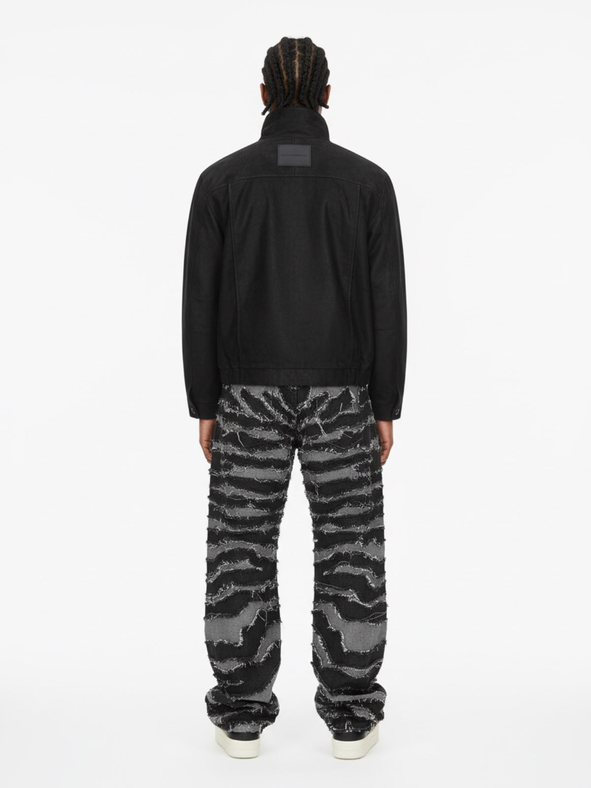 Frayed Zebra Striped Patchwork Wide Leg Jeans 