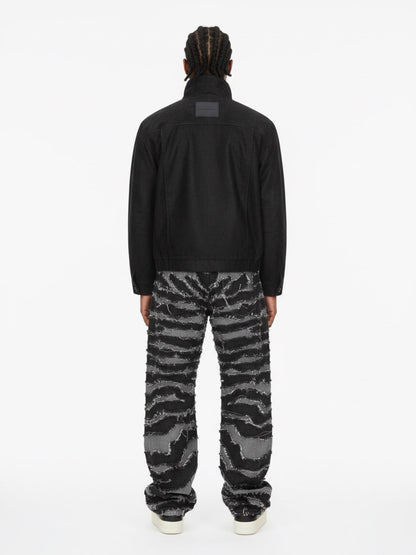 Frayed Zebra Striped Patchwork Wide Leg Jeans 