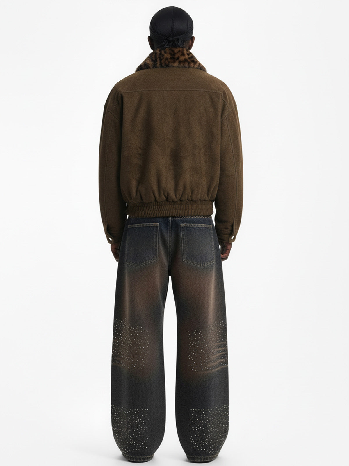 Retro Leopard Fur Collar Padded Bomber Jacket 