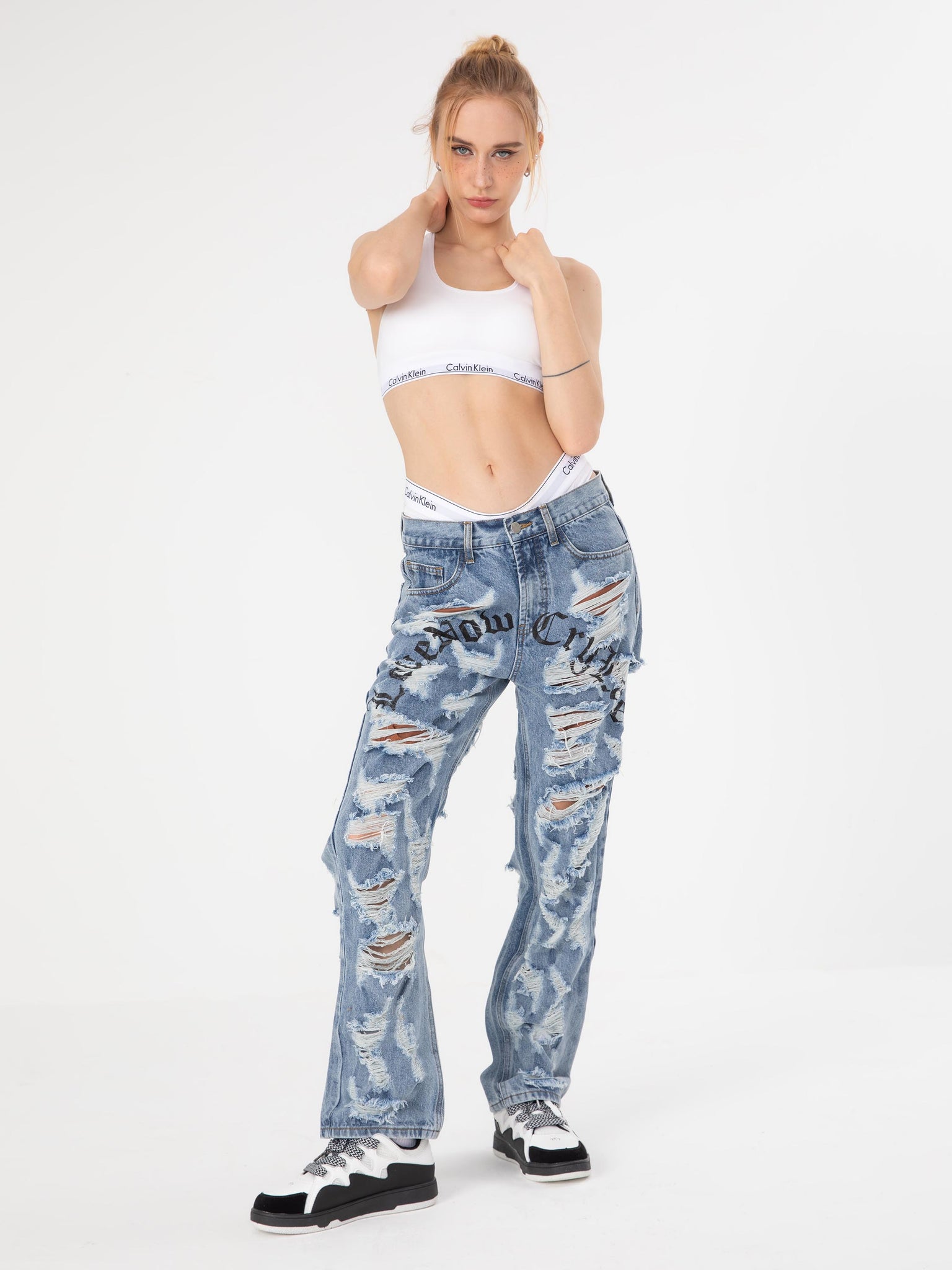 Thesupermade Punk Design Ripped Acid wash Jeans -1553
