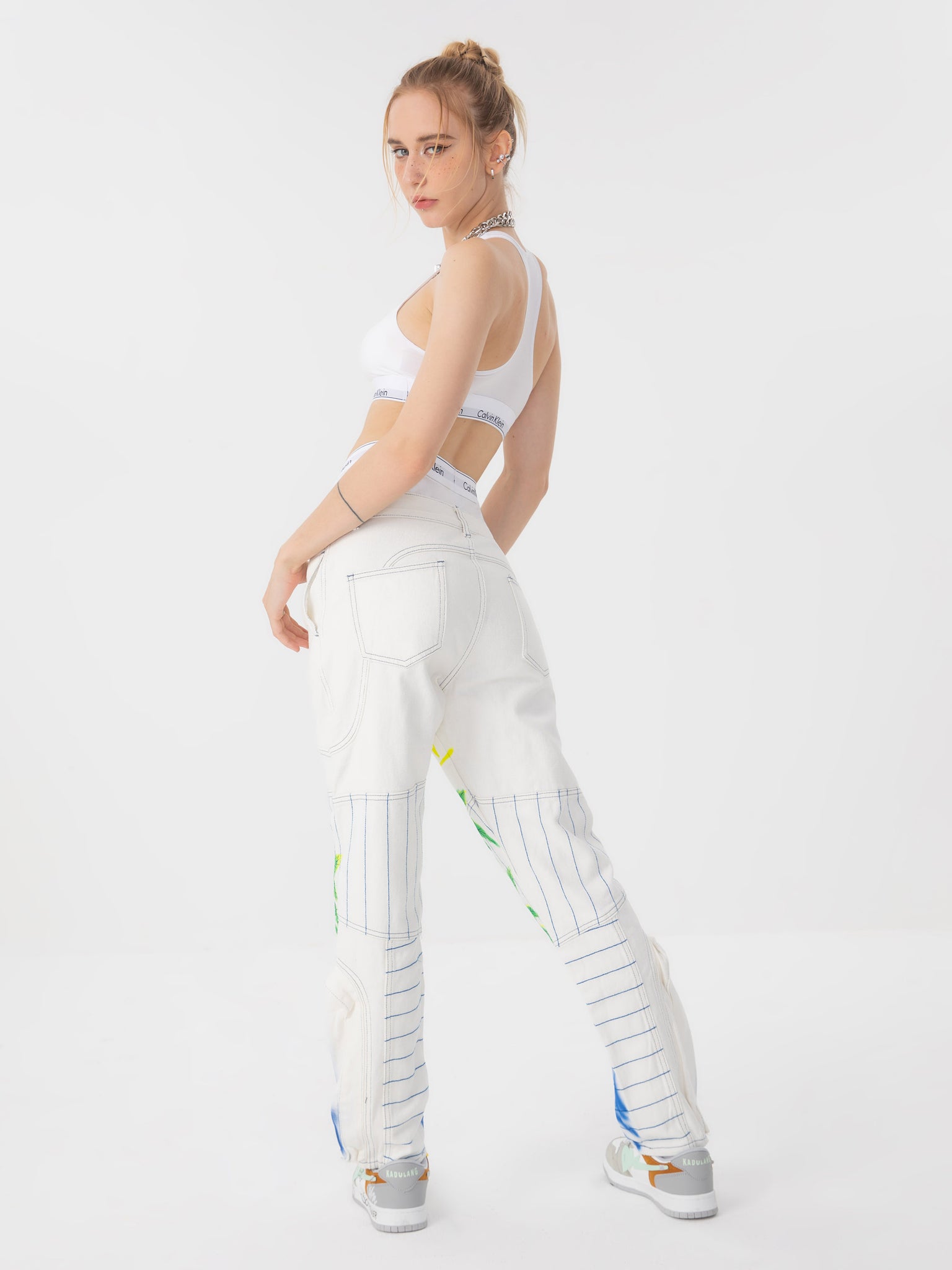 The Supermade Coconut Tree Letter Print Wide Leg Jeans
