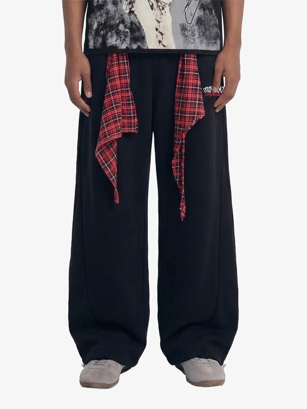 Street Detachable Plaid Waistband Machete Casual Pants 