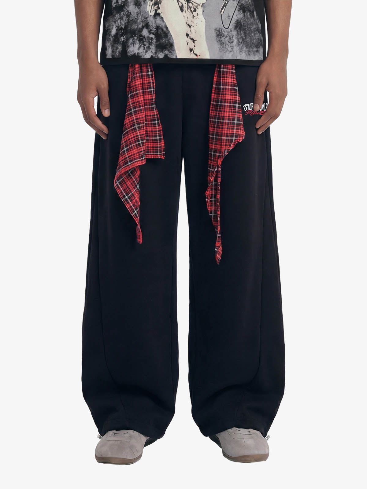 Street Detachable Plaid Waistband Machete Casual Pants 