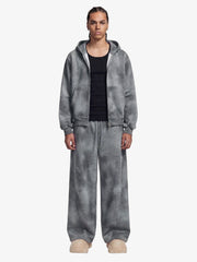Vintage Washed Tie-Dye Zip Up Hoodie & Barrel Sweatpants Tracksuit 