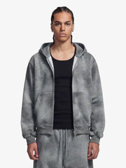 Vintage Washed Tie-Dye Zip Up Hoodie & Barrel Sweatpants Tracksuit 