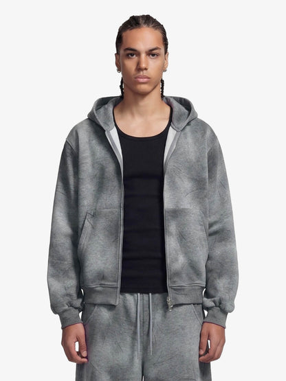 Vintage Washed Tie-Dye Zip Up Hoodie & Barrel Sweatpants Tracksuit 