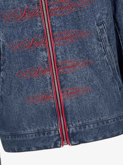 Napoleon Embroidered Red-Piped Denim Jacket