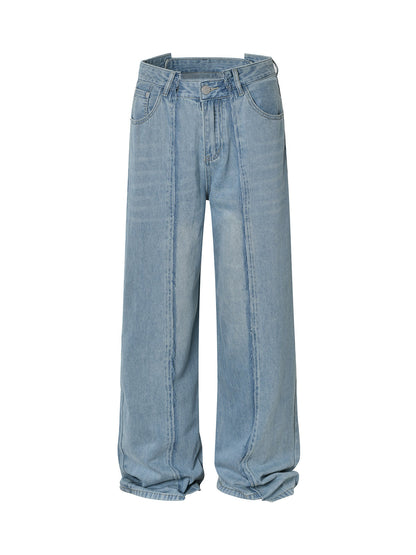 Washed Deconstructed Irregular Patchwork Straight Jeans 
