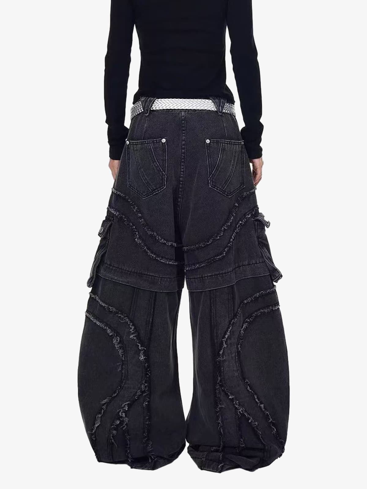 Retro Patchwork Frayed-Edge Heavy-Duty Jeans 