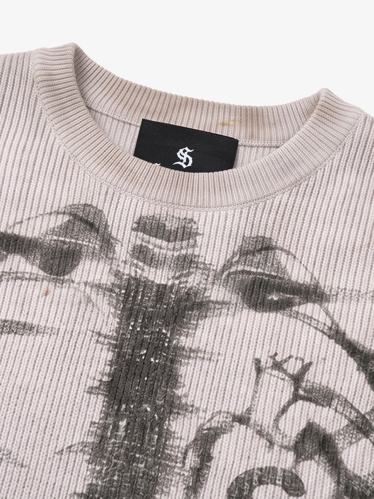 Skull Graphic Distressed Knit Sweater
