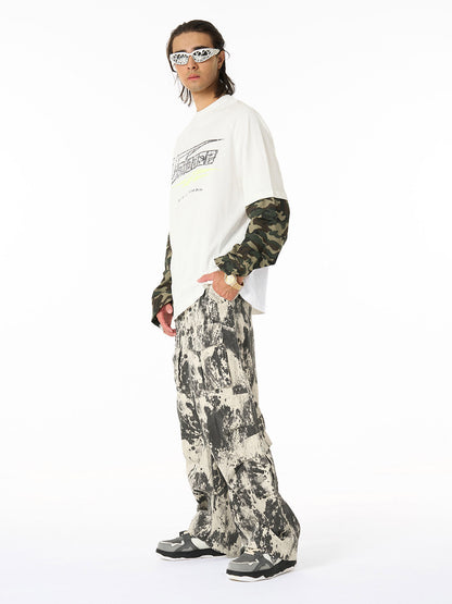 Camo Sleeve Graphic Tee with Printed Jogger Pants Set 