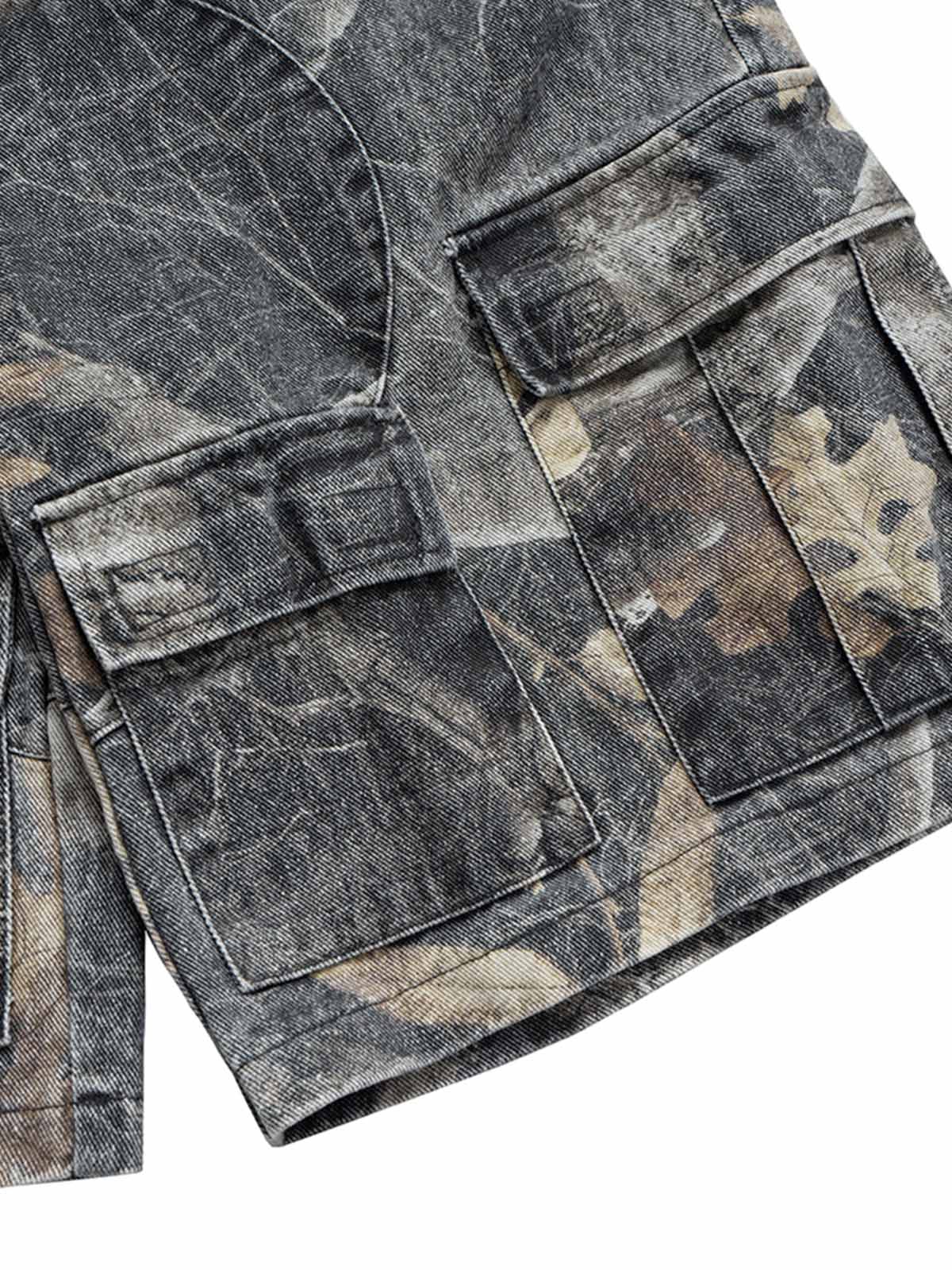 Buckle Waist Camouflage Denim Jorts 