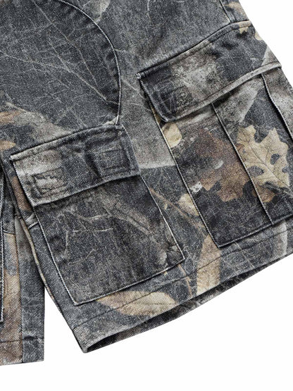 Buckle Waist Camouflage Denim Jorts 