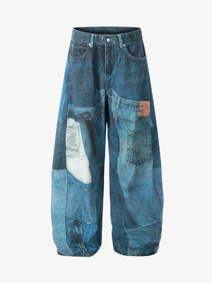 Irregular Graphic Washed Curved-Leg Jeans