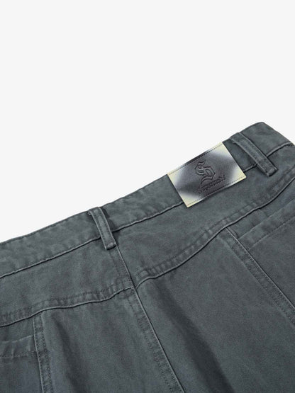 Industrielle graue Cargohose mit Mesh-Patchwork und mehreren Taschen