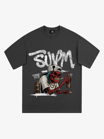 Street Trendy Skull Spray-Paint Graffiti Master T-Shirt 