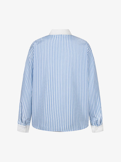 Retro Contrast Flocked Striped Long Sleeve Shirt 