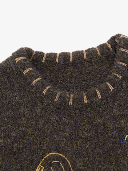 Wool Blend Embroidered Sleeveless Knit Vest with Whimsical Animal Motifs and Artistic Stitching Details 