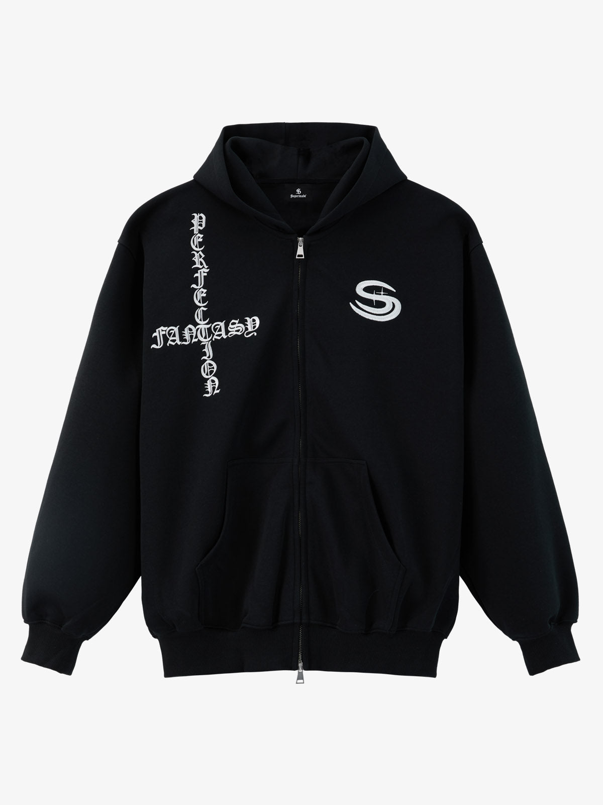 Gothic Letter Cross Embroidery Zip Up Hoodie and Sweatpants Set 