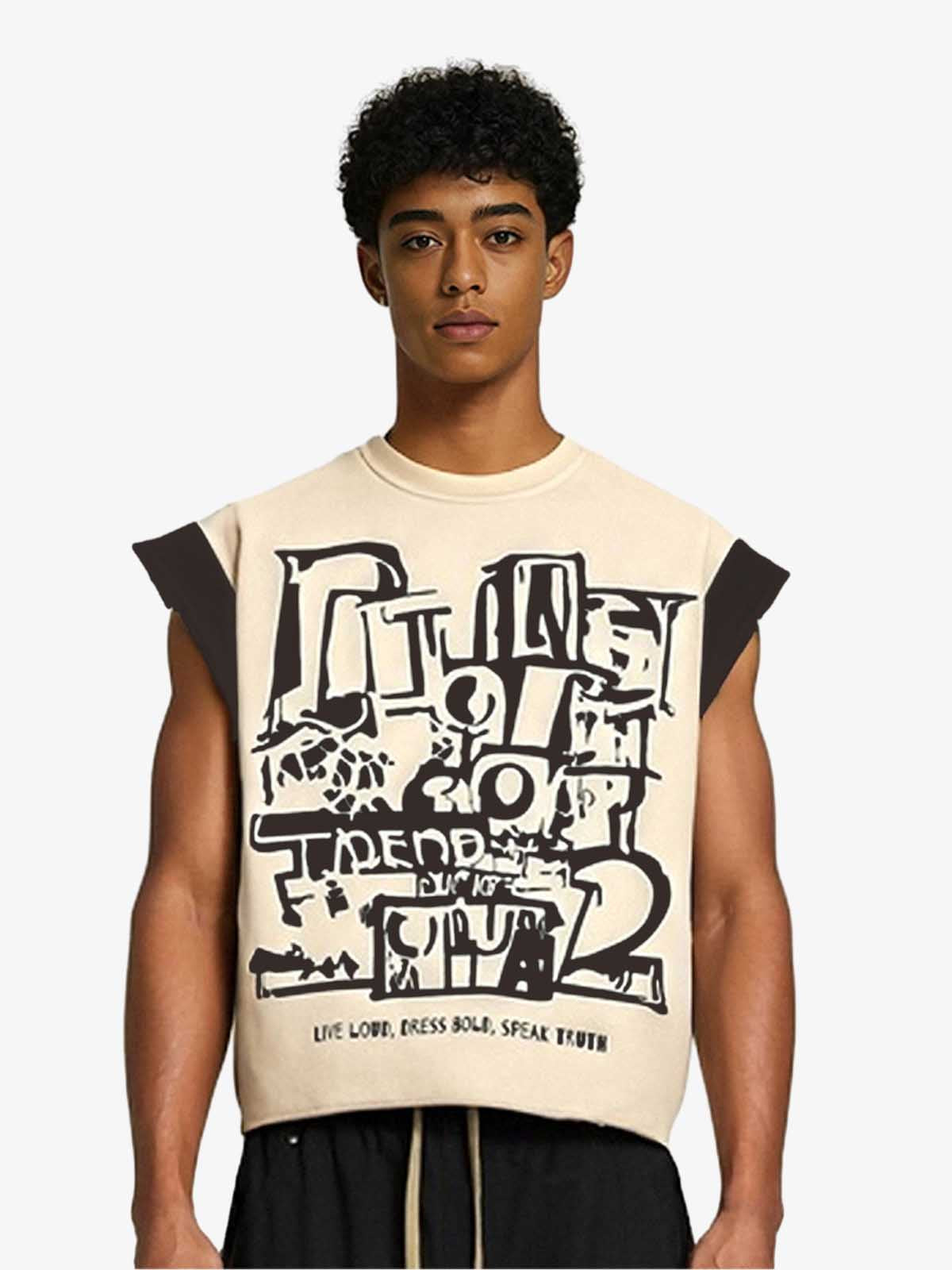 340G Cotton Sleeveless Graphic Tank Top for Men with Bold Streetwear Print and Customizable Design 