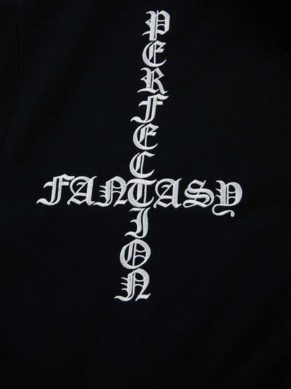 Gothic Letter Cross Embroidery Zip Up Hoodie and Sweatpants Set 