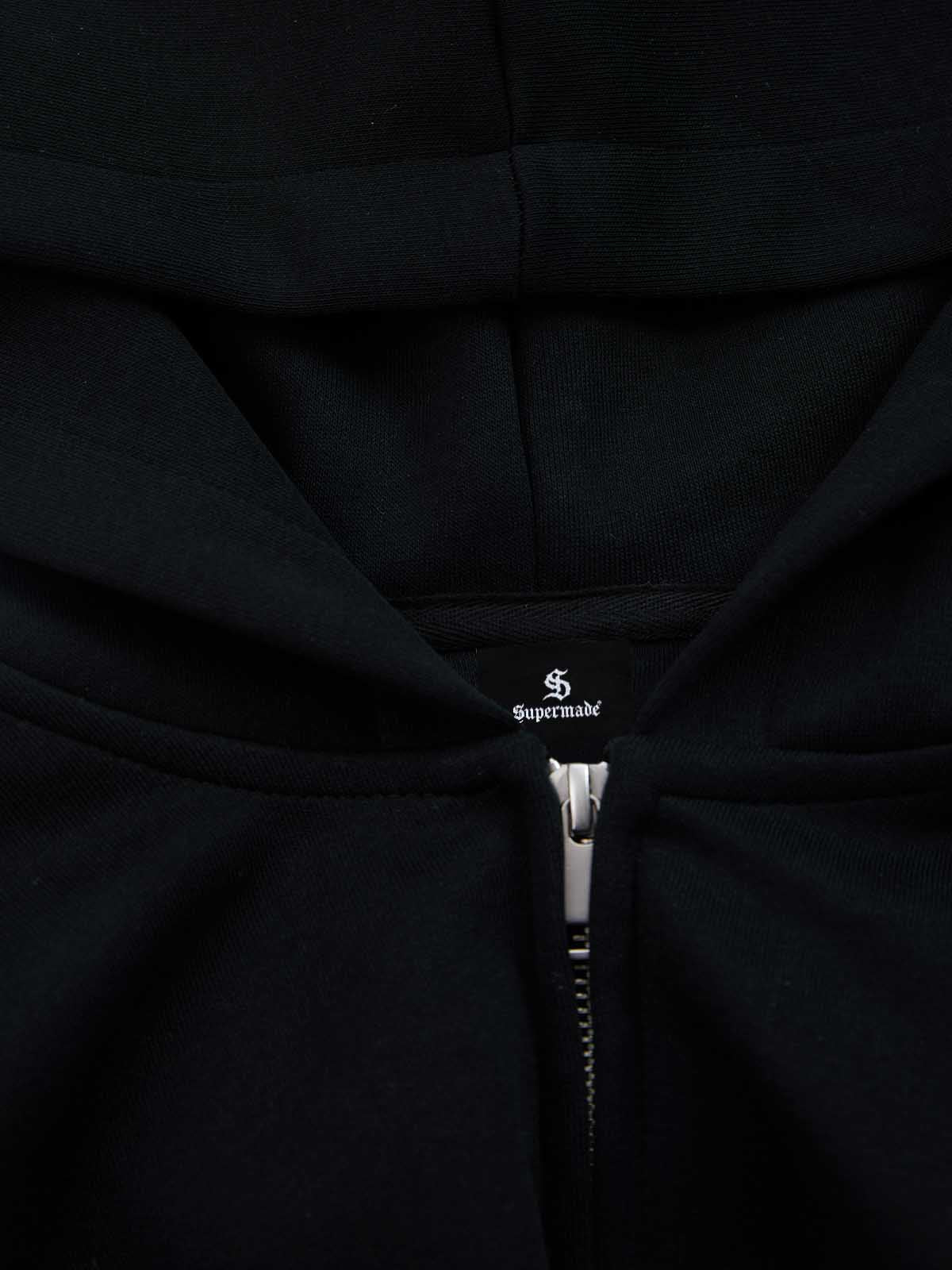 Gothic Letter Cross Embroidery Zip Up Hoodie and Sweatpants Set 